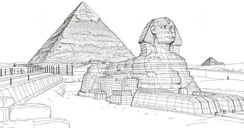 高清大图下载【趣麦麦图】线条画世界名建筑-金字塔