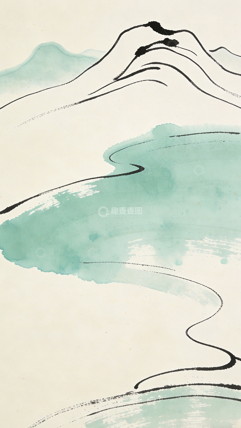 高清大图下载【趣麦麦图】水墨山水画简约风格壁纸