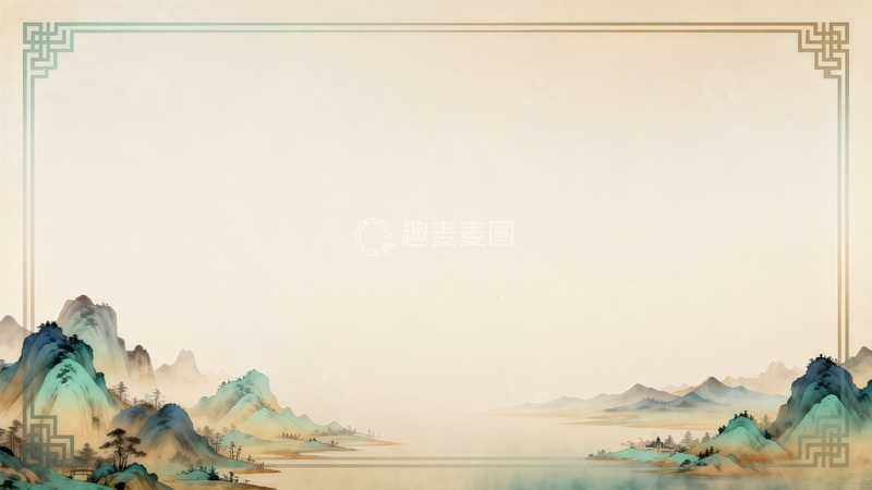 高清大图下载【趣麦麦图】古风水墨山水画边框设计素材