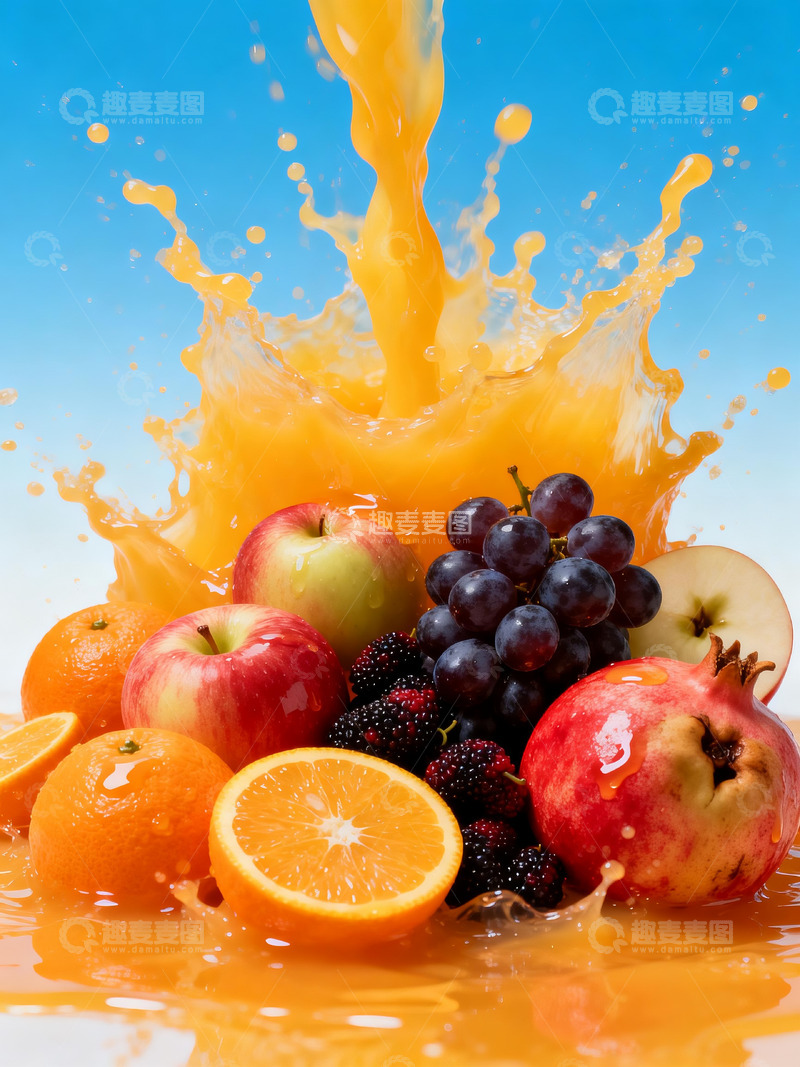 高清大图下载【趣麦麦图】喷射果汁中的水果3
