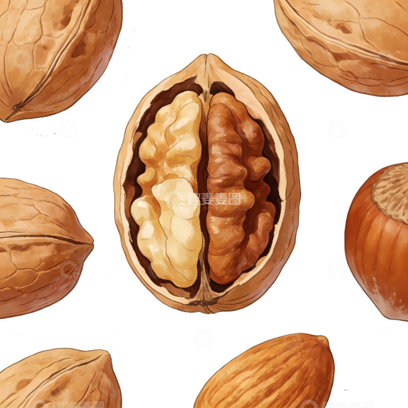 高清大图下载【趣麦麦图】水彩核桃图案食品包装设计素材