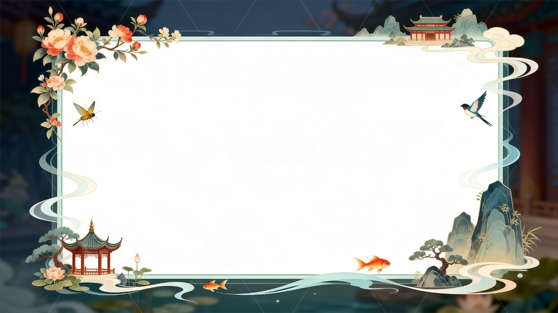 高清大图下载【趣麦麦图】古典中国风山水花鸟边框设计