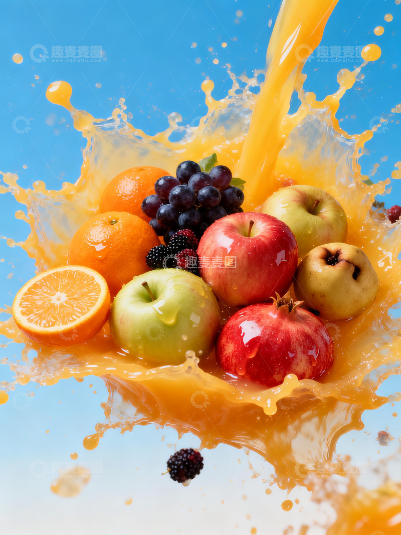 高清大图下载【趣麦麦图】喷射果汁中的水果2