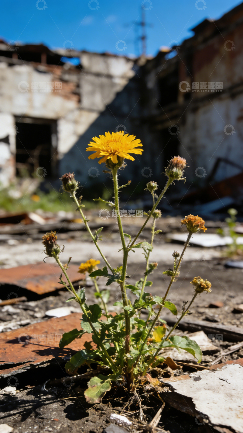 高清大图下载【趣麦麦图】废墟中的顽强生命