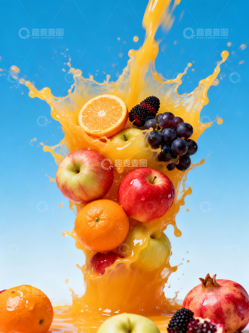 高清大图下载【趣麦麦图】喷射果汁中的水果4