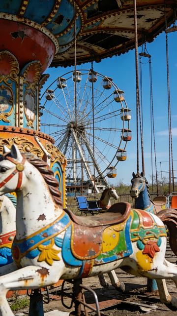 怀旧游乐园旋转木马与摩天轮
