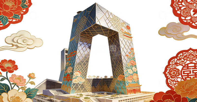 高清大图下载【趣麦麦图】传统花纹现代建筑融合图