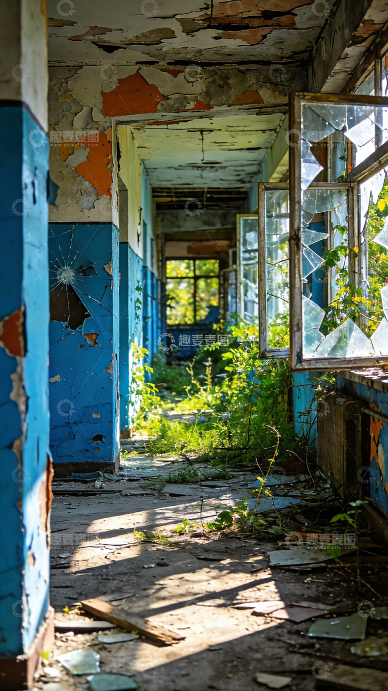 高清大图下载【趣麦麦图】废弃建筑走廊自然风光摄影