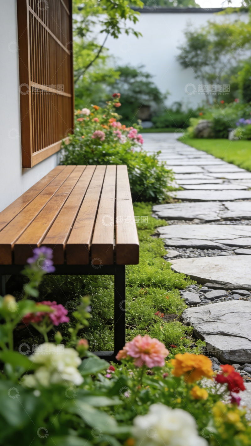 高清大图下载【趣麦麦图】日式庭院木桌椅景观