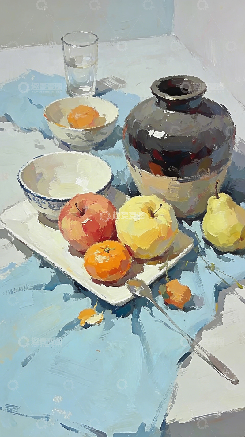 高清大图下载【趣麦麦图】水彩静物水果罐子画