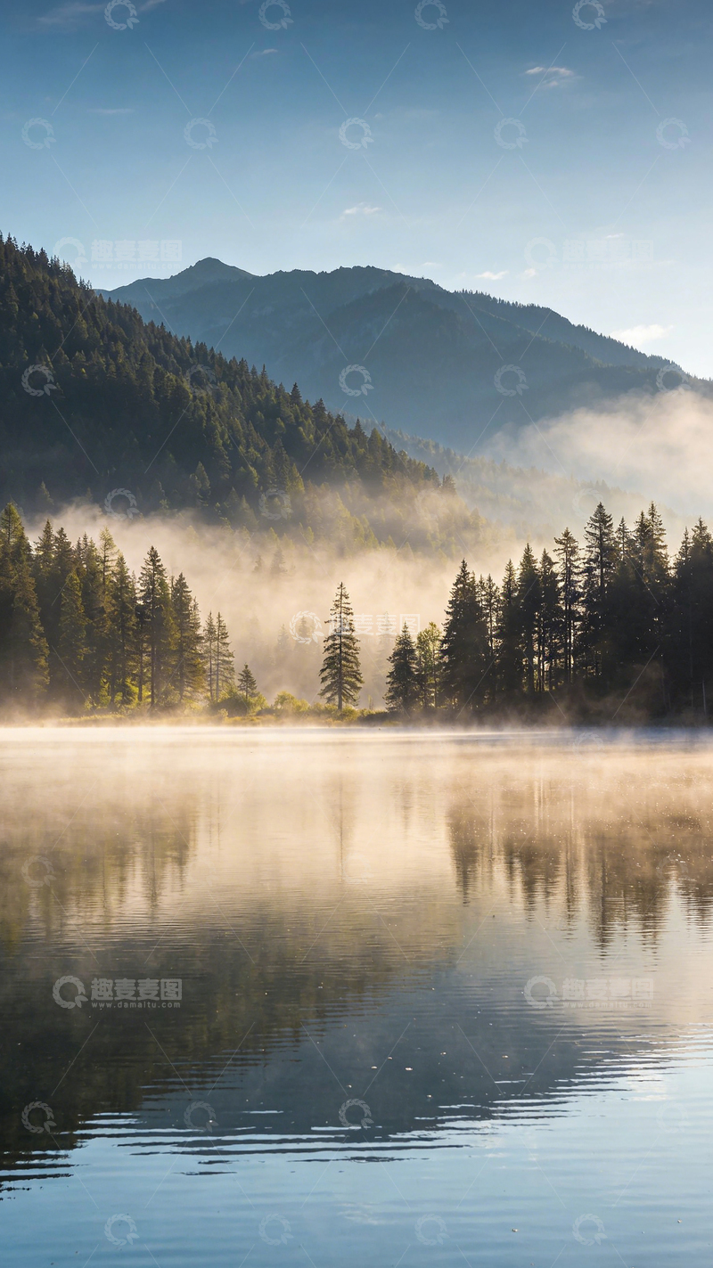 高清大图下载【趣麦麦图】晨雾山林湖景风光摄影