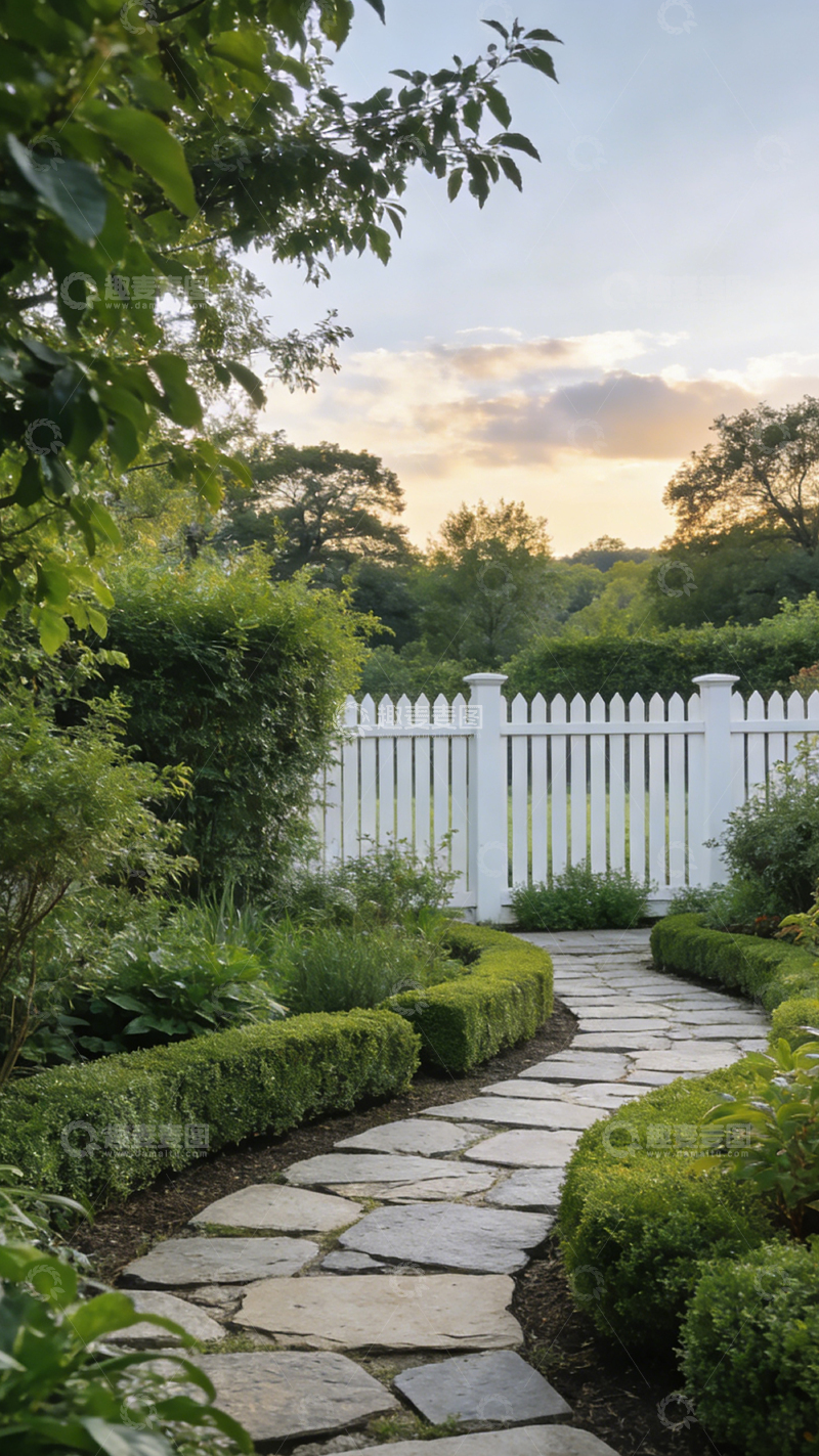 高清大图下载【趣麦麦图】石径花园暮色美景