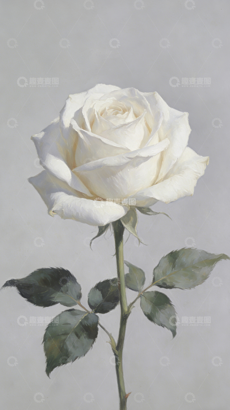 高清大图下载【趣麦麦图】白玫瑰油画风格绘画素材
