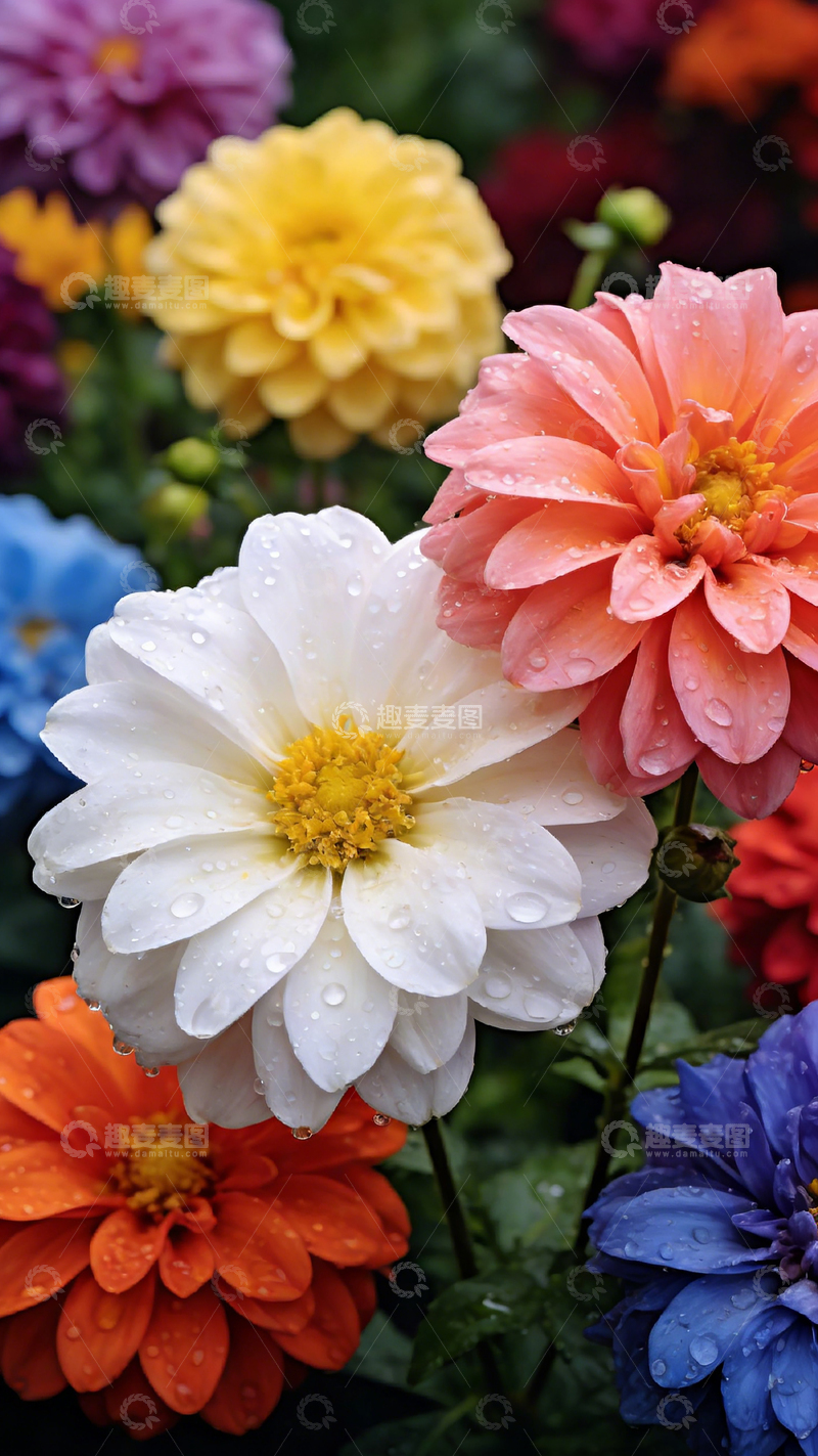 高清大图下载【趣麦麦图】多彩鲜花雨后绽放