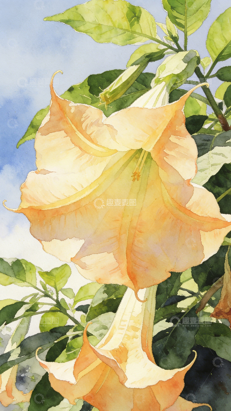 高清大图下载【趣麦麦图】水彩花卉植物插画