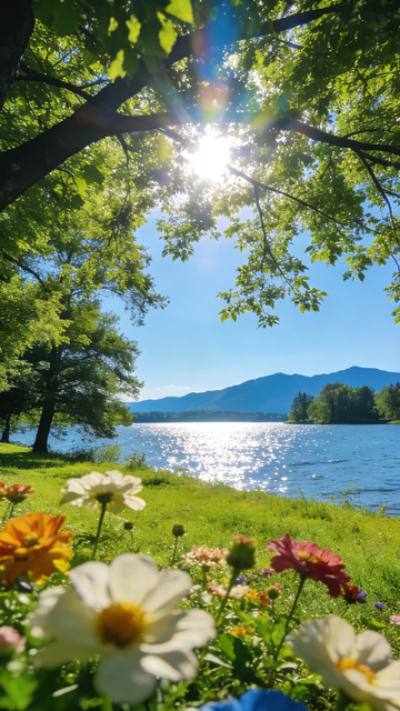 湖畔花海阳光美景
