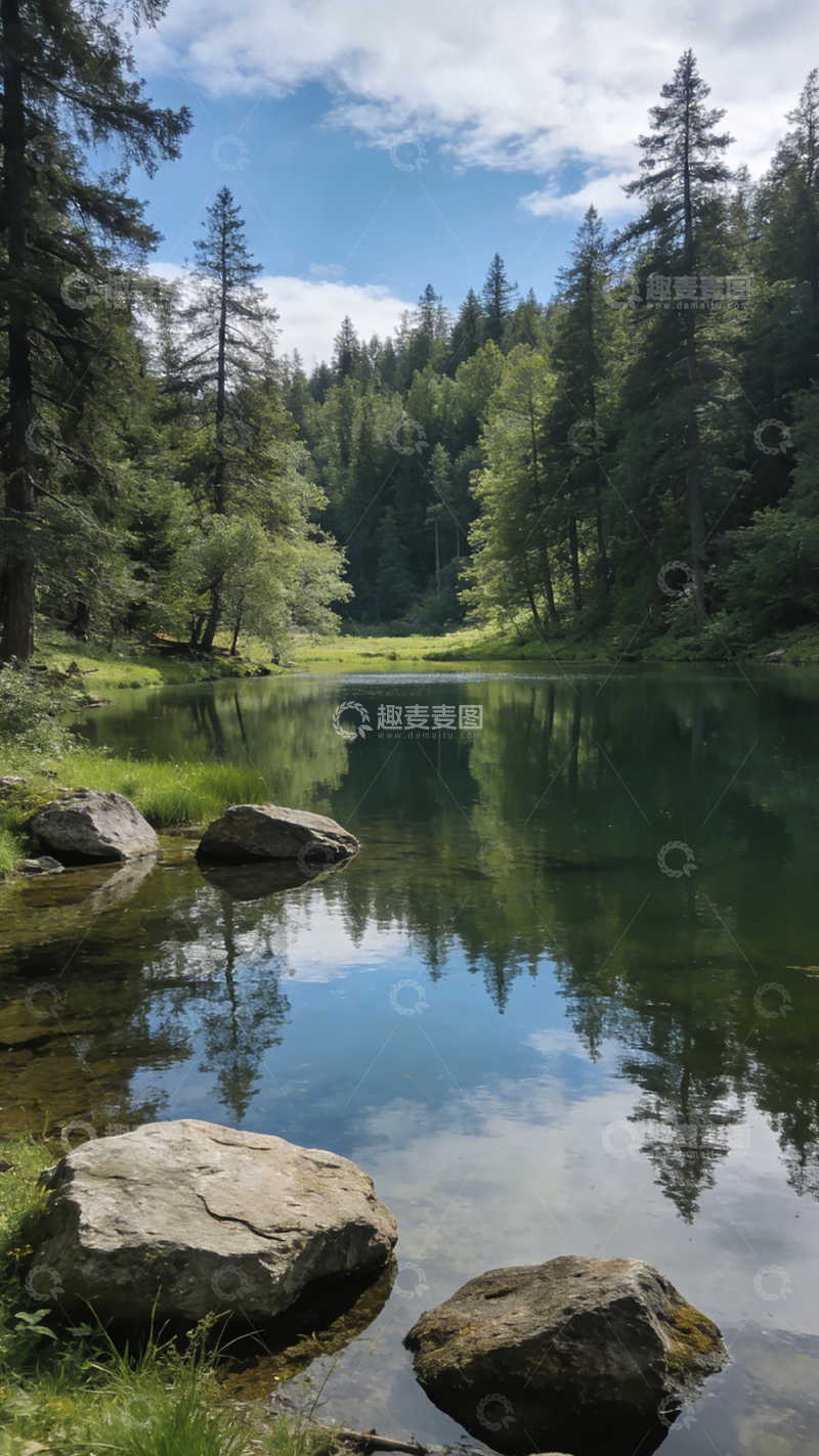 高清大图下载【趣麦麦图】静谧湖畔森林风光