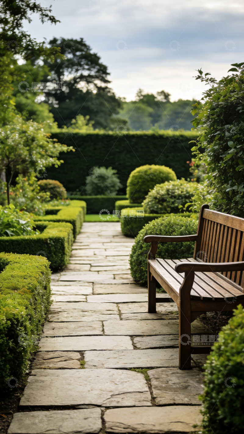 高清大图下载【趣麦麦图】园林景观石径长椅美景