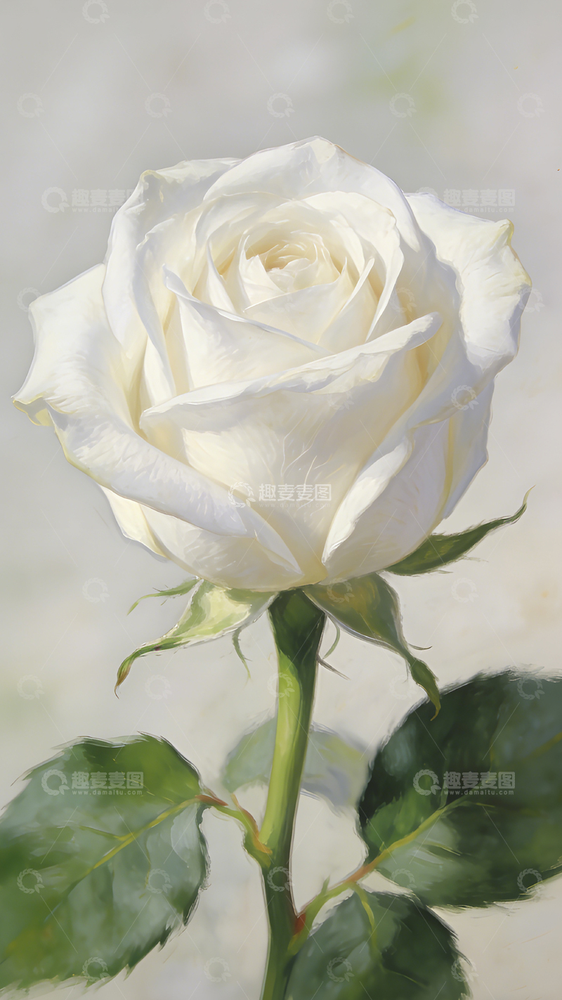 高清大图下载【趣麦麦图】油画风格白玫瑰花特写