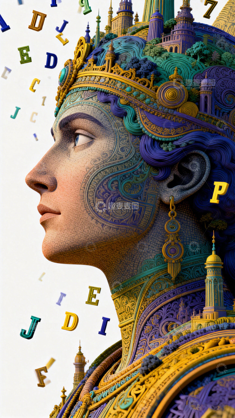 高清大图下载【趣麦麦图】奇幻风格人像与建筑融合艺术插画