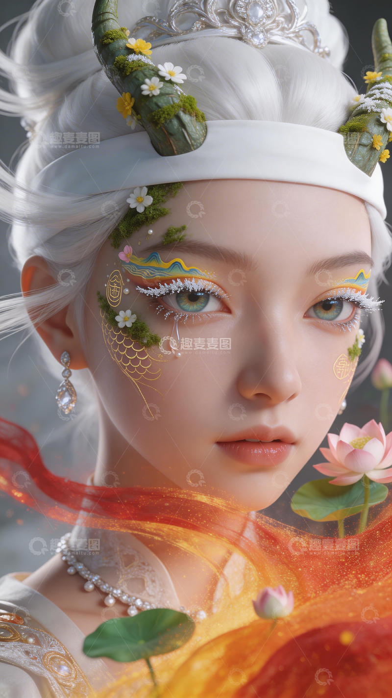 高清大图下载【趣麦麦图】古风仙女妆面特写插画