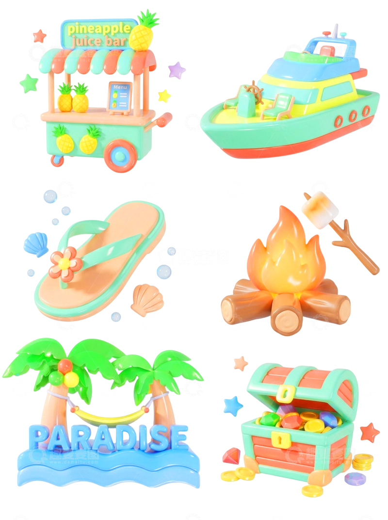 源文件下载【趣麦麦图】卡通海滩度假装饰元素免扣素材