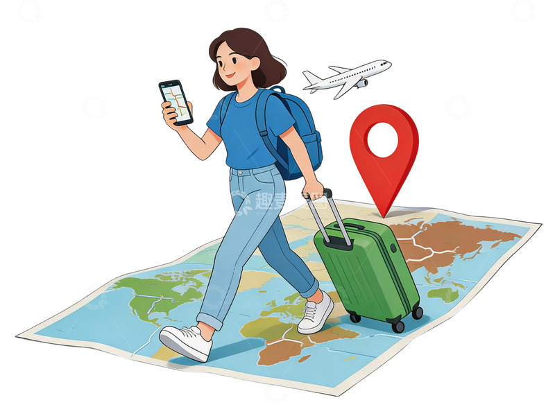 高清大图下载【趣麦麦图】旅游出行人物插画地图手机导航