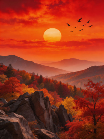 中式秋日山景画5