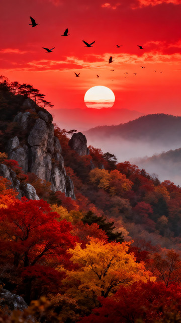 中式秋日山景画2