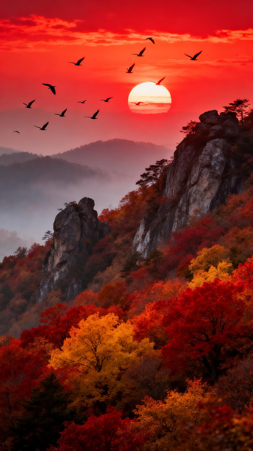 中式秋日山景画4