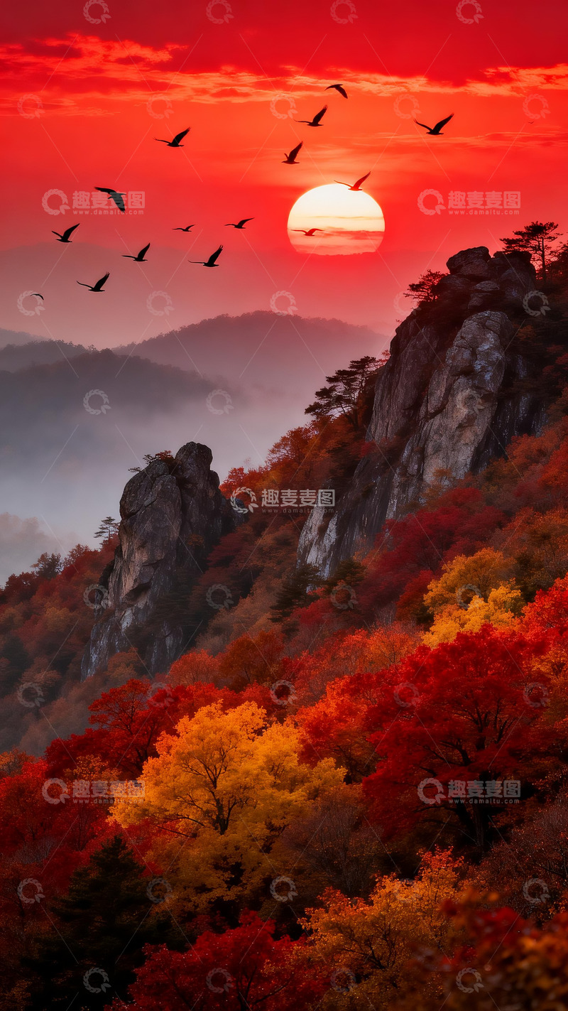 高清大图下载【趣麦麦图】中式秋日山景画4