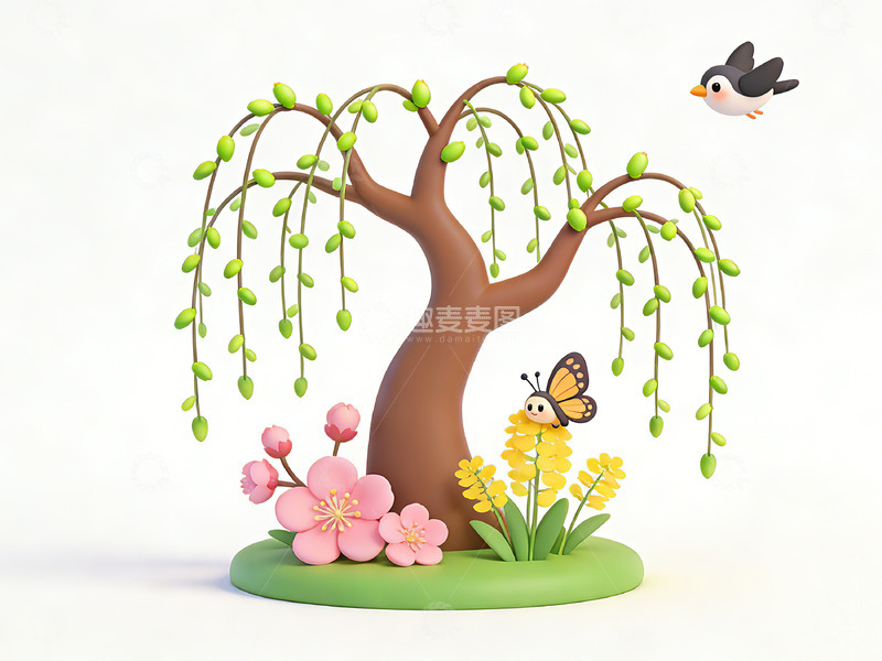 高清大图下载【趣麦麦图】卡通春天树木花卉风景模型