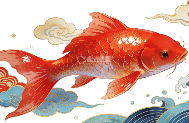 高清大图下载【趣麦麦图】传统中国风金鱼插画