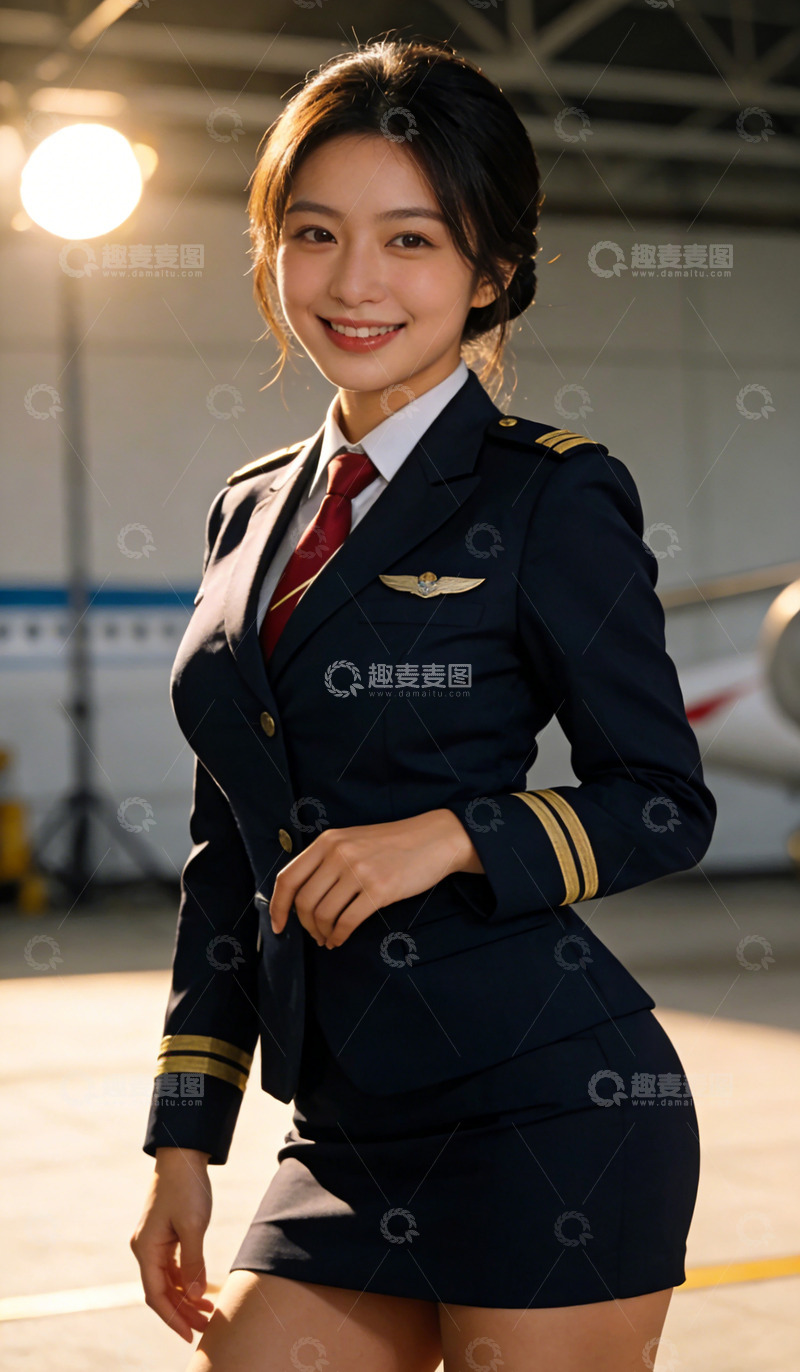 高清大图下载【趣麦麦图】机场女飞行员职业形象照
