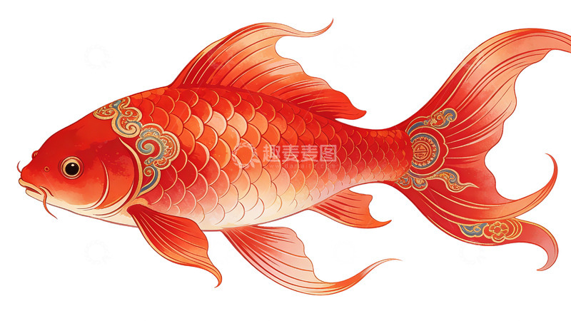 高清大图下载【趣麦麦图】中国红锦鲤传统插画