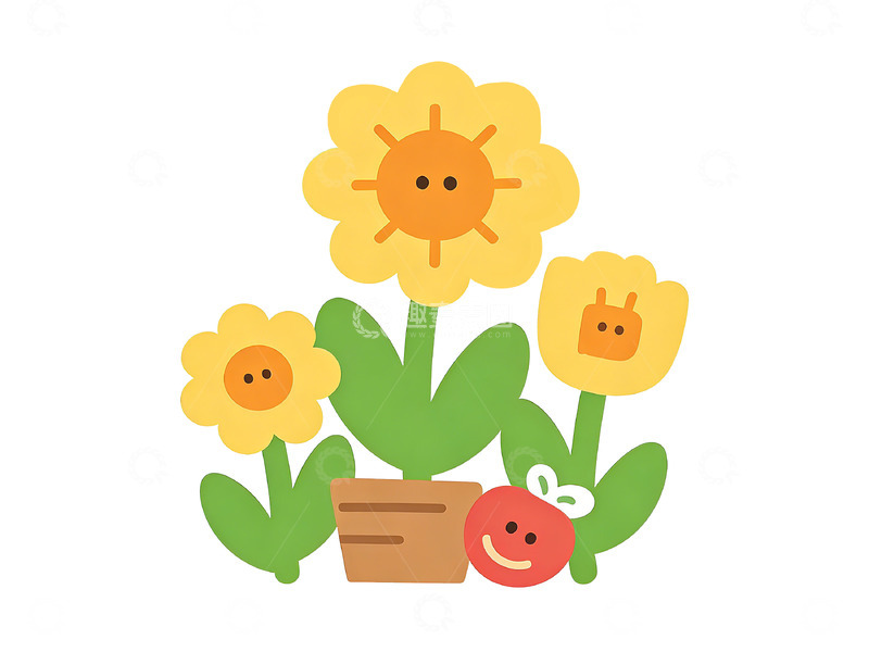 高清大图下载【趣麦麦图】卡通花朵盆栽插画设计元素