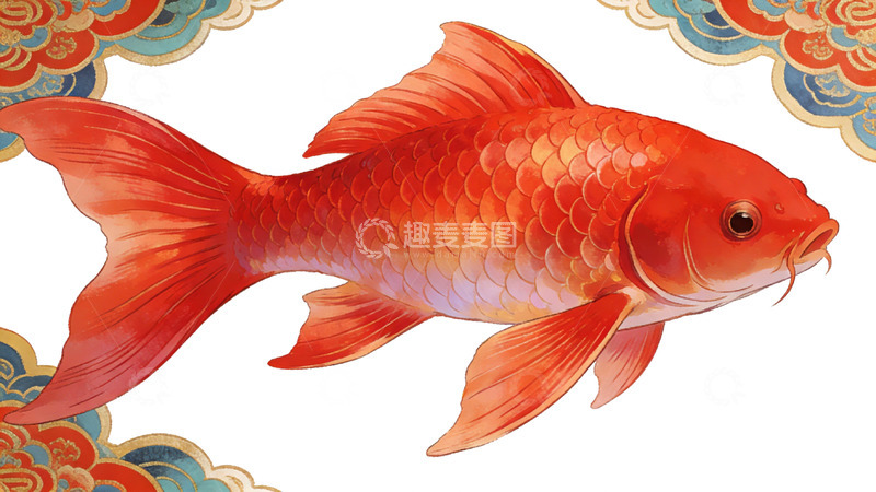 高清大图下载【趣麦麦图】传统中国风金鱼插画