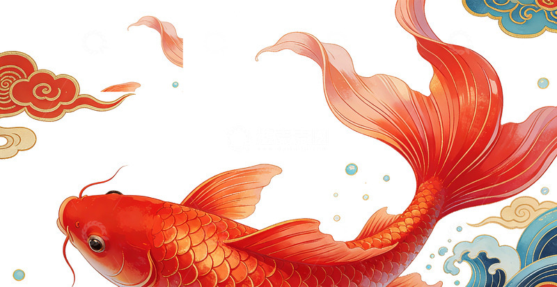 高清大图下载【趣麦麦图】中国风水墨锦鲤插画