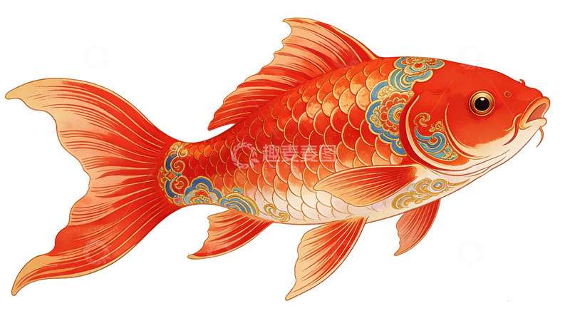 高清大图下载【趣麦麦图】传统风格金鱼插画