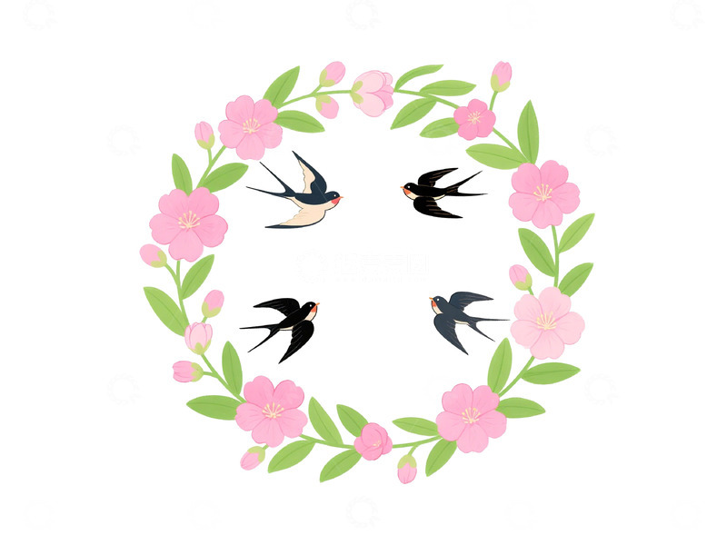 高清大图下载【趣麦麦图】花鸟圆环插画设计图样