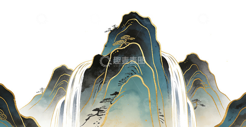 高清大图下载【趣麦麦图】水墨风山水画艺术插画设计素材