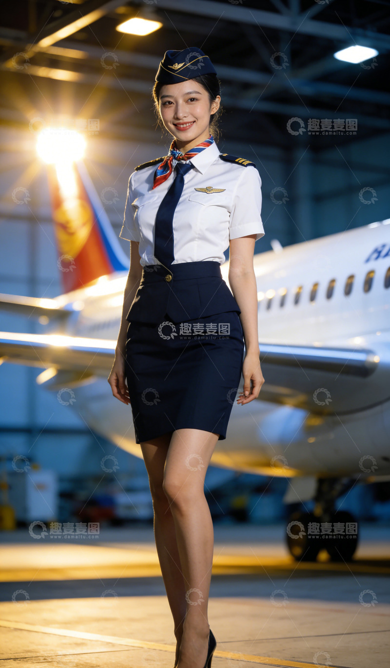 高清大图下载【趣麦麦图】空姐职业形象照机库拍摄