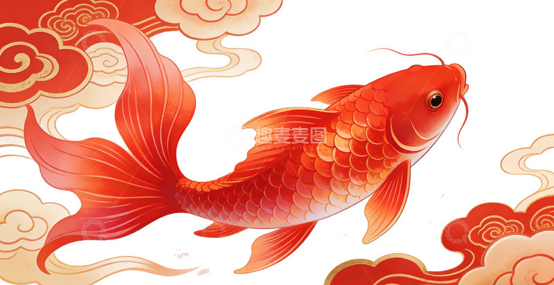 高清大图下载【趣麦麦图】中国风锦鲤祥云插画