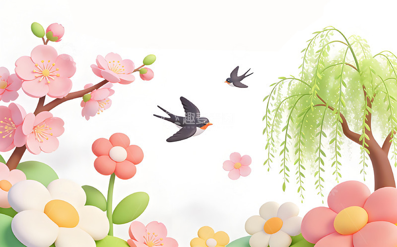 高清大图下载【趣麦麦图】春日花鸟剪纸艺术装饰画