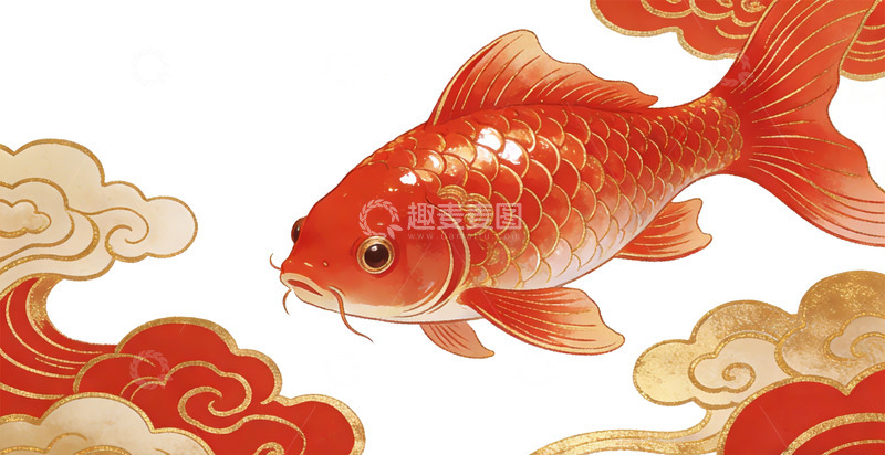 高清大图下载【趣麦麦图】金鲤祥云中国传统艺术