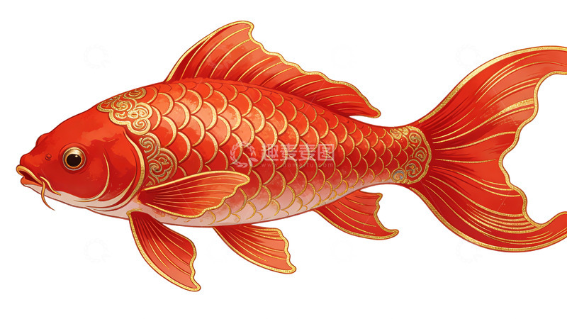 高清大图下载【趣麦麦图】中国红锦鲤插画设计素材