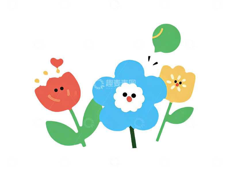 高清大图下载【趣麦麦图】卡通风花卉插画设计素材