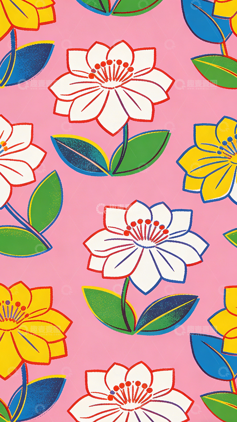 高清大图下载【趣麦麦图】粉嫩花卉图案壁纸设计素材