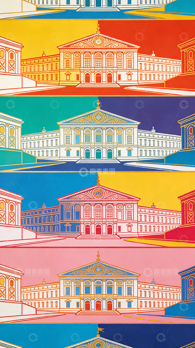 高清大图下载【趣麦麦图】-多彩风格建筑插画设计