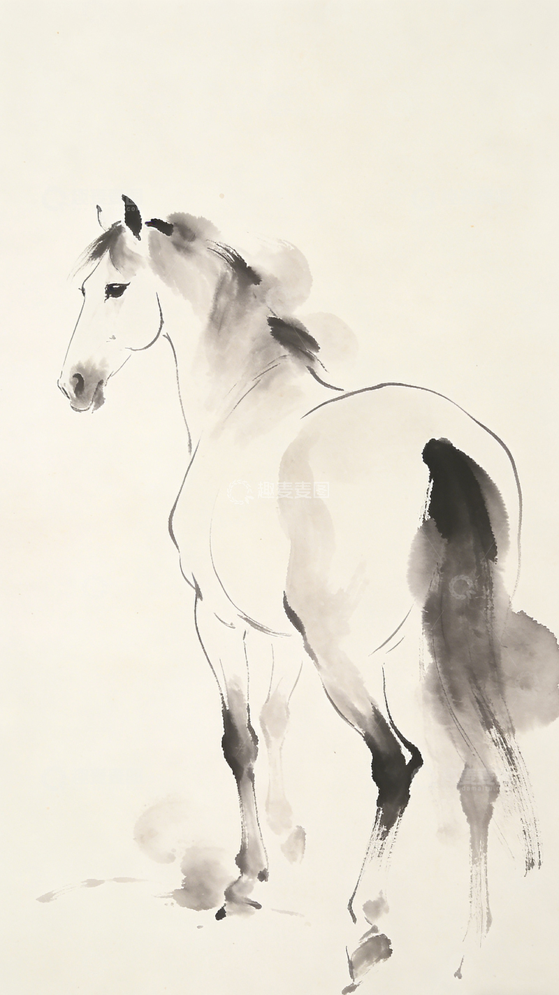 高清大图下载【趣麦麦图】水墨马中国画写意画作